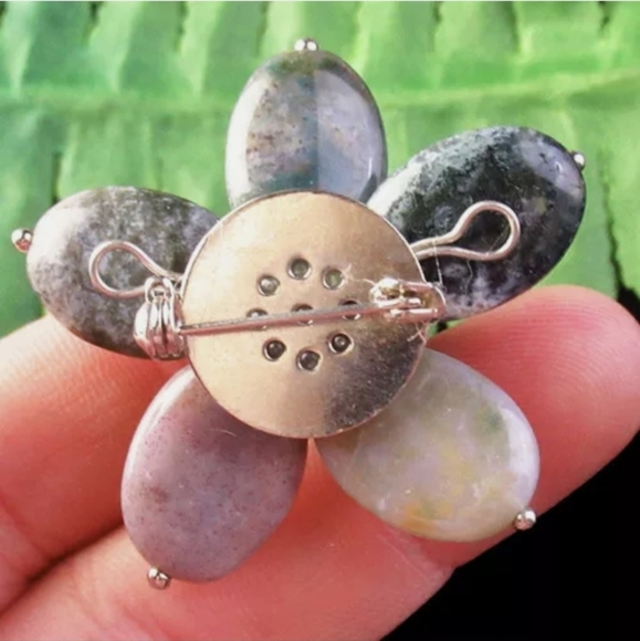 New Indian Agate Flower Pin Brooch. - Picture 2 of 2